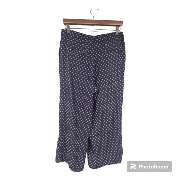 Anthropologie Women's Cropped Wide Leg Trouser Blue/Yellow Dot Size 10 - Picture 4 of 8